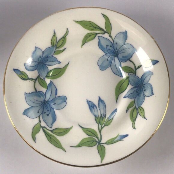 Royal Chelsea Demitasse Coffee Tea Cup Saucer w Blue Lillies Lily VTG - Picture 3 of 12